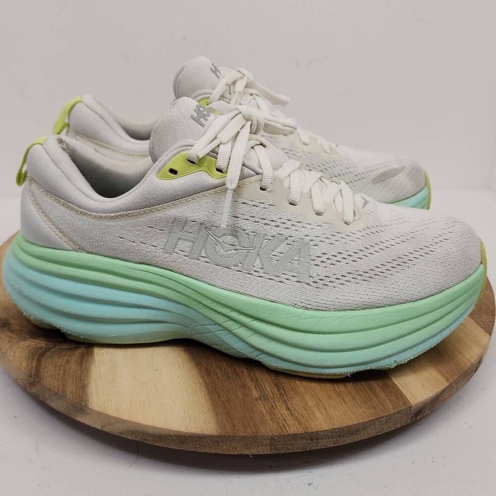 Hoka Bondi 8 Womens Running Shoes Size 8.5 White Green